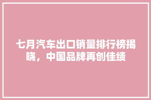 七月汽车出口销量排行榜揭晓，中国品牌再创佳绩  第1张