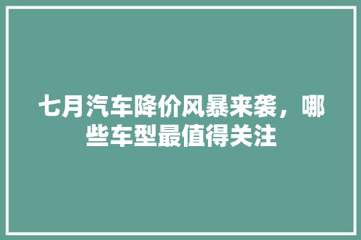 七月汽车降价风暴来袭，哪些车型最值得关注