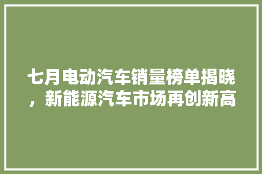 七月电动汽车销量榜单揭晓，新能源汽车市场再创新高  第1张