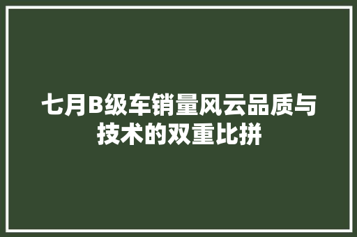 七月B级车销量风云品质与技术的双重比拼
