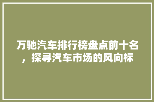 万驰汽车排行榜盘点前十名，探寻汽车市场的风向标