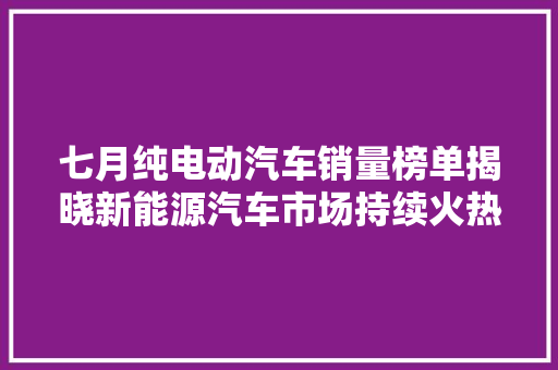 七月纯电动汽车销量榜单揭晓新能源汽车市场持续火热，品牌竞争愈发激烈  第1张