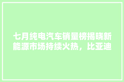 七月纯电汽车销量榜揭晓新能源市场持续火热，比亚迪、特斯拉领跑  第1张