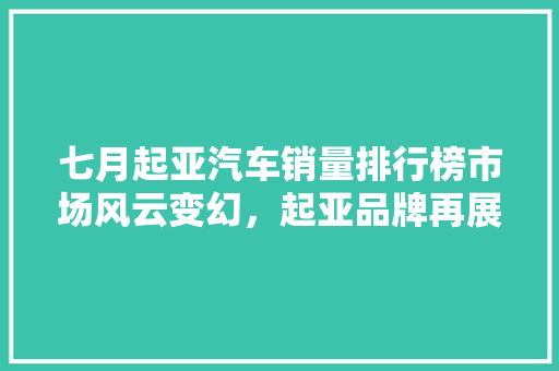 七月起亚汽车销量排行榜市场风云变幻，起亚品牌再展风采  第1张
