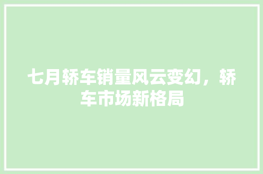 七月轿车销量风云变幻，轿车市场新格局