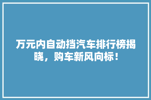 万元内自动挡汽车排行榜揭晓，购车新风向标！