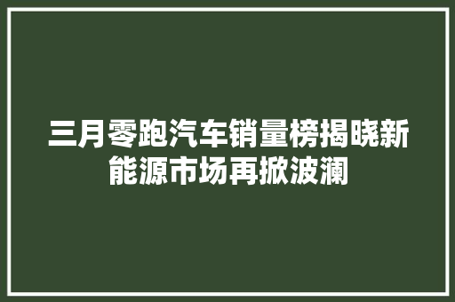 三月零跑汽车销量榜揭晓新能源市场再掀波澜