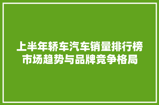 上半年轿车汽车销量排行榜市场趋势与品牌竞争格局
