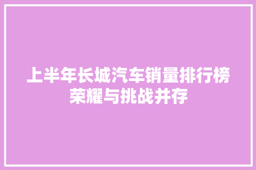 上半年长城汽车销量排行榜荣耀与挑战并存