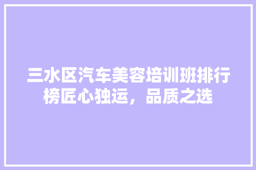 三水区汽车美容培训班排行榜匠心独运，品质之选