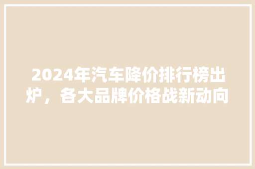 2024年汽车降价排行榜出炉，各大品牌价格战新动向