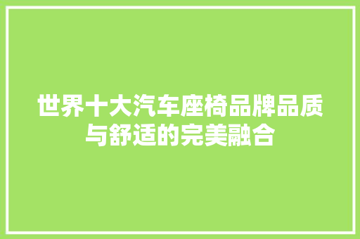 世界十大汽车座椅品牌品质与舒适的完美融合
