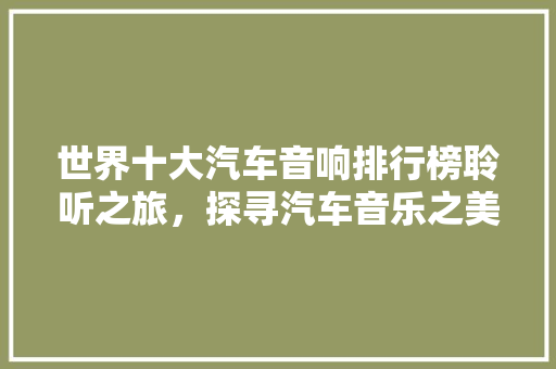 世界十大汽车音响排行榜聆听之旅，探寻汽车音乐之美
