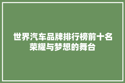 世界汽车品牌排行榜前十名荣耀与梦想的舞台  第1张
