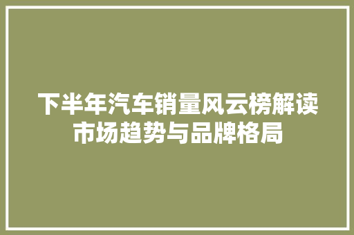 下半年汽车销量风云榜解读市场趋势与品牌格局