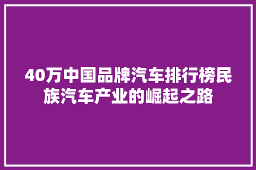 40万中国品牌汽车排行榜民族汽车产业的崛起之路  第1张