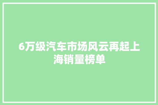 6万级汽车市场风云再起上海销量榜单
