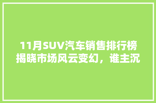 11月SUV汽车销售排行榜揭晓市场风云变幻，谁主沉浮
