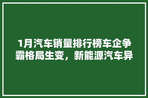1月汽车销量排行榜车企争霸格局生变，新能源汽车异军突起