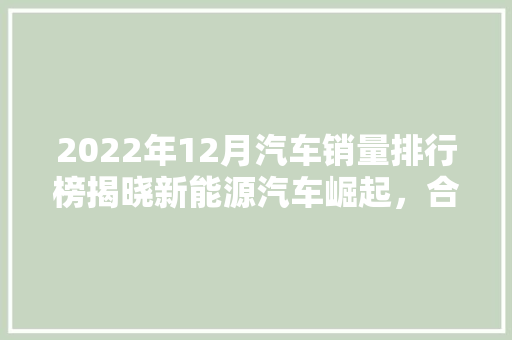 2022年12月汽车销量排行榜揭晓新能源汽车崛起，合资品牌稳居前列