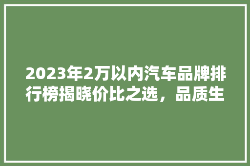 2023年2万以内汽车品牌排行榜揭晓价比之选，品质生活启程  第1张
