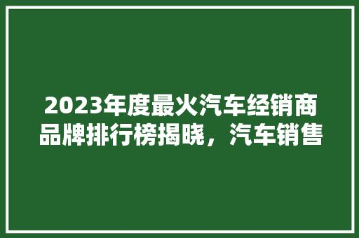 2023年度最火汽车经销商品牌排行榜揭晓，汽车销售行业新趋势  第1张