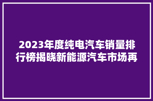 2023年度纯电汽车销量排行榜揭晓新能源汽车市场再攀高峰