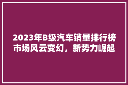 2023年B级汽车销量排行榜市场风云变幻，新势力崛起