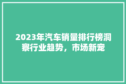 2023年汽车销量排行榜洞察行业趋势，市场新宠