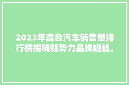 2023年高合汽车销售量排行榜揭晓新势力品牌崛起，未来汽车市场格局或将重塑  第1张