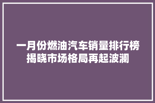 一月份燃油汽车销量排行榜揭晓市场格局再起波澜