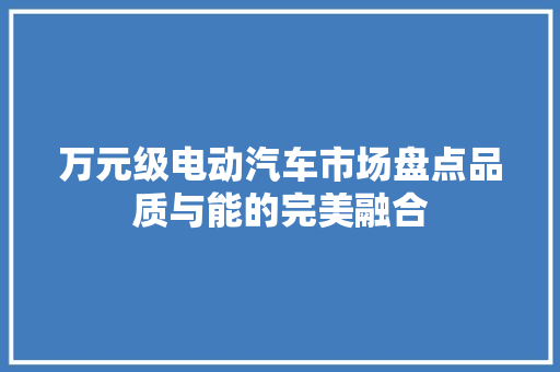 万元级电动汽车市场盘点品质与能的完美融合