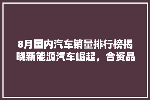 8月国内汽车销量排行榜揭晓新能源汽车崛起，合资品牌面临挑战