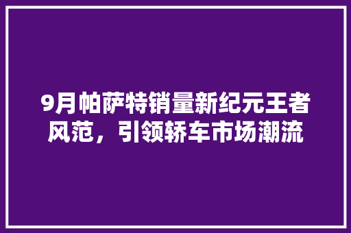 9月帕萨特销量新纪元王者风范，引领轿车市场潮流