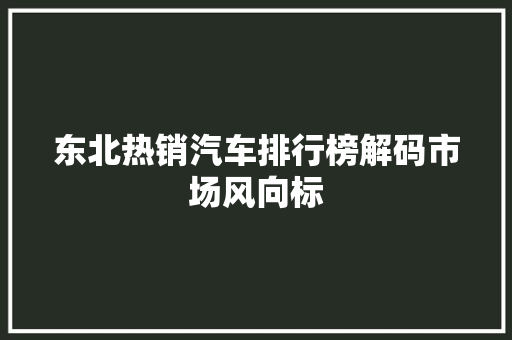东北热销汽车排行榜解码市场风向标