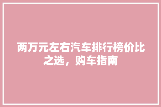 两万元左右汽车排行榜价比之选，购车指南