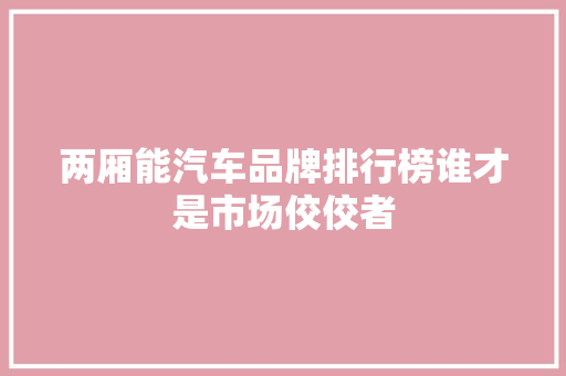 两厢能汽车品牌排行榜谁才是市场佼佼者