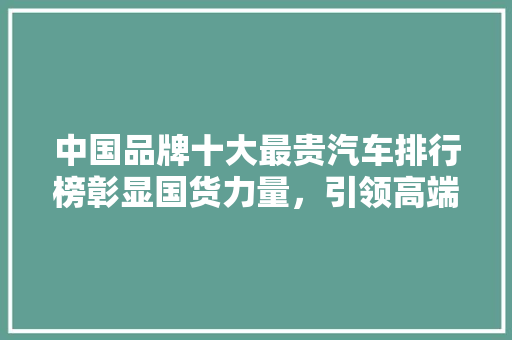 中国品牌十大最贵汽车排行榜彰显国货力量，引领高端市场新潮流