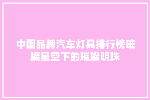中国品牌汽车灯具排行榜璀璨星空下的璀璨明珠