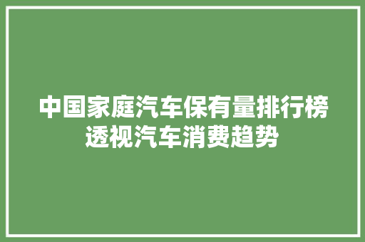 中国家庭汽车保有量排行榜透视汽车消费趋势