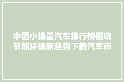 中国小排量汽车排行榜揭晓节能环保新趋势下的汽车市场新动向