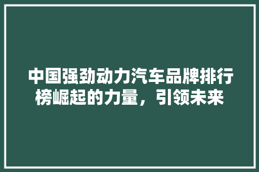 中国强劲动力汽车品牌排行榜崛起的力量，引领未来  第1张