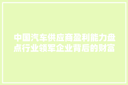 中国汽车供应商盈利能力盘点行业领军企业背后的财富密码