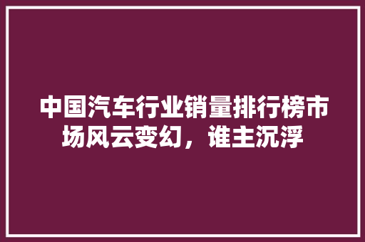 中国汽车行业销量排行榜市场风云变幻，谁主沉浮