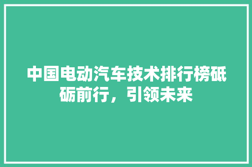 中国电动汽车技术排行榜砥砺前行，引领未来