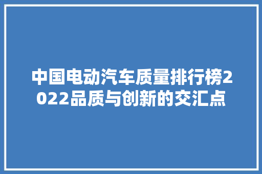 中国电动汽车质量排行榜2022品质与创新的交汇点