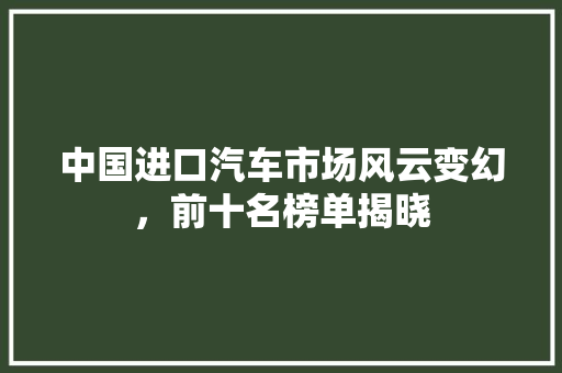 中国进口汽车市场风云变幻，前十名榜单揭晓