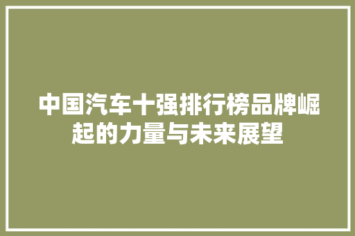 中国汽车十强排行榜品牌崛起的力量与未来展望