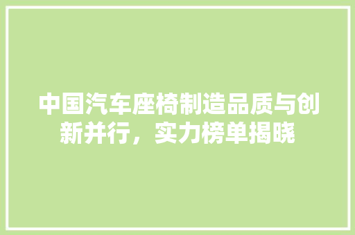 中国汽车座椅制造品质与创新并行，实力榜单揭晓
