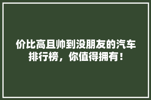 价比高且帅到没朋友的汽车排行榜，你值得拥有！